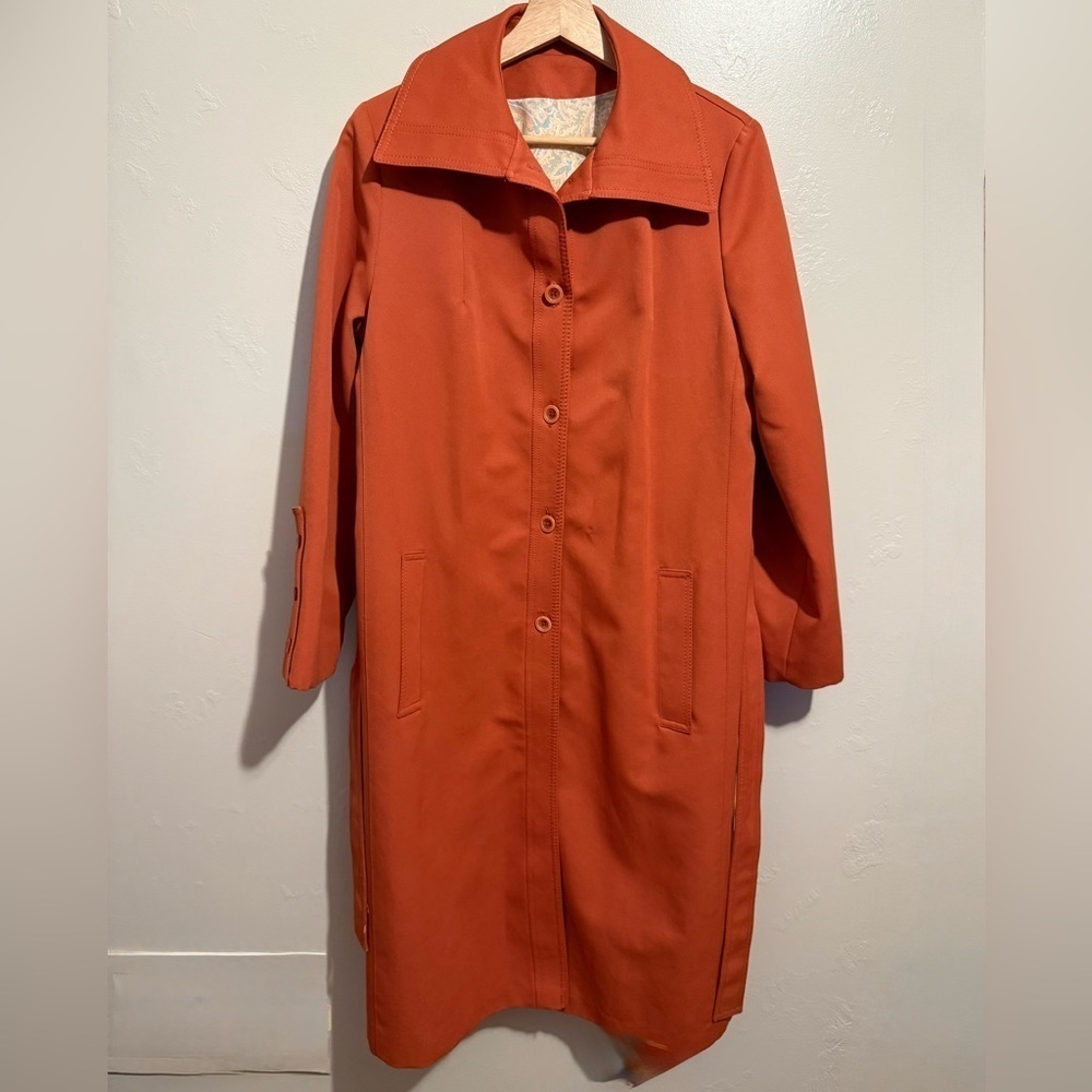 Stunning Vintage Forecaster of Boston Belted Trench Coat Burnt Orange Size 14 - Picture 5 of 16